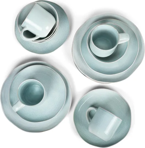 Miniatura 3 de Elanze Designs Reactive Glaze Farmhouse - Juego de vajilla rústica de cerámica bohemia de cerámica de 16 piezas, servicio para 4, color azul hielo