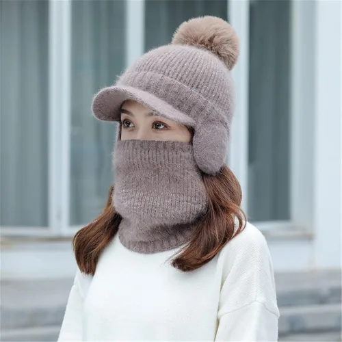 Miniatura 2 de Orejeras para mujer bufanda térmica para ciclismo cálida para invierno para hacer punto para esquí con POM