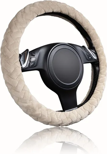 Flying Banner - Funda para volante de auto, masajeador de terciopelo, fresca y cálida, tamaño universal de 15 pulgadas, para vehículos, Beige