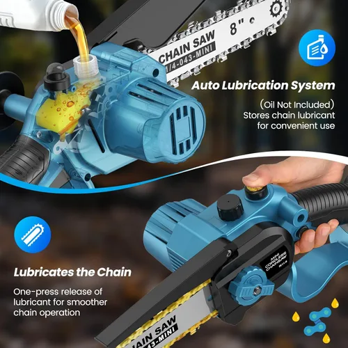 Miniatura 4 de Mini motosierra inalámbrica, de 8 pulgadas y 6 pulgadas con 2 baterías de 4000 mAh, motosierra de mano alimentada por batería para árboles, cortador