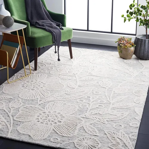 Miniatura 12 de SAFAVIEH Jardin Collection - Alfombra de pasillo, 2 pies 3 pulgadas x 8 pies, azul y marfil, lana floral hecha a mano, ideal para zonas de alto