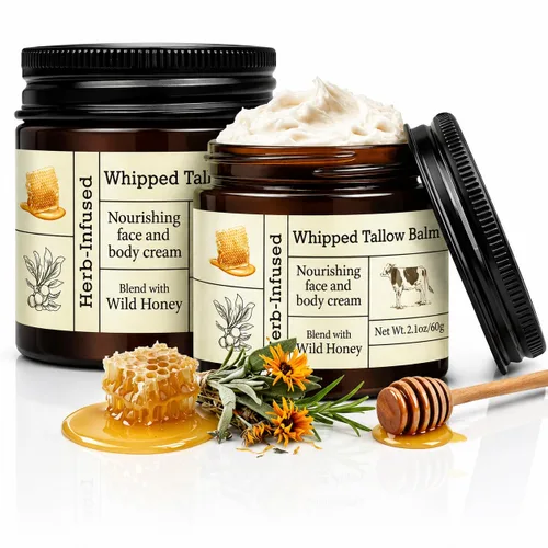 Miniatura 8 de BAISEN DIARY Tallow de ternera para la piel - Crema hidratante facial natural batida y bálsamo de miel, sebo orgánico alimentado con hierba, bálsamo