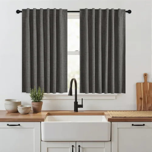 Miniatura 56 de RYB HOME Cortinas cortas opacas 100% marrones, 45 pulgadas de largo, 52 pulgadas de ancho, bloqueo de luz y aislamiento térmico para cocina
