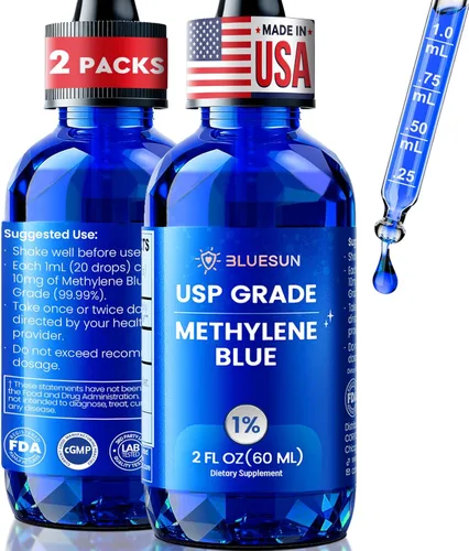Bluesun Gotas azul de metileno 1% grado farmacéutico, fabricado en Estados Unidos, sin formaldehído, probado por terceros, pureza USP, sin OMG, sin