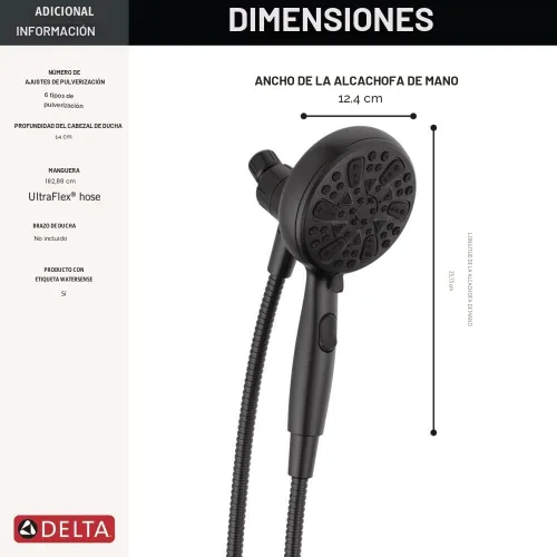 Miniatura 3 de Delta Faucet 75609BL - Cabezal de ducha magnético SureDock de 6 rociadores con rociador de mano, cabezal de ducha negro mate con manguera, cabezales