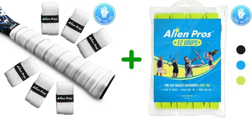 ALIEN PROS Paquete de 18 cintas de agarre de raqueta de tenis blanca y amarilla neón, agarre de tenis precortado y ligero