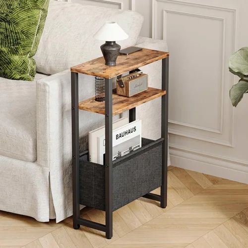 Miniatura 2 de Mesa auxiliar estrecha, mesa auxiliar delgada con estante para revistas, mesa auxiliar para espacios pequeños, mesa auxiliar de 3 niveles para sofá