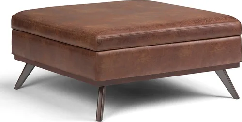Miniatura 29 de Simpli Home Owen - Mesa auxiliar cuadrada de 91 cm (36 pulgadas) de ancho, otomana de almacenamiento con tapa superior, reposapiés tapizado en cuero
