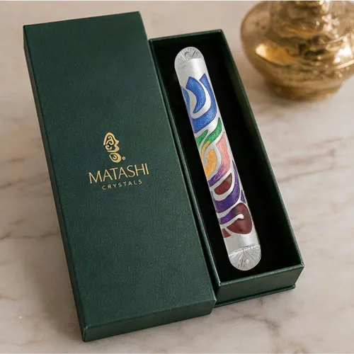 Miniatura 2 de Matashi Esmalte azul pintado a mano de 6 pulgadas Mezuzah adornado con espinilla hebrea, decoración de pared para puerta del hogar, decoración