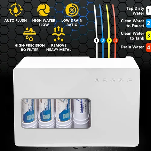 Miniatura 5 de Ronaqua Sistema compacto de ósmosis inversa de 5 etapas, membrana 50GPD certificada por NSF, bomba de refuerzo, cartuchos de filtro de cambio