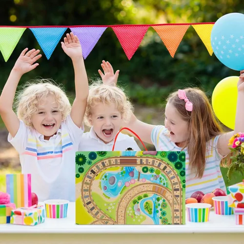 Miniatura 7 de Juego de tren de 18 piezas para niños pequeños, ferrocarril de mesa de madera para niños a partir de 3 años, juguetes de tren portátiles y duraderos