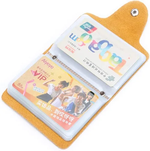 Miniatura 6 de YaJaMa Cartera para tarjetas de crédito, pequeña, de piel auténtica, 26 ranuras, para tarjetas, organizador para mujeres y hombres, Amarillo