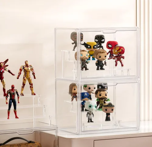 Miniatura 31 de HBlife Paquete de 3 organizadores de almacenamiento de bolsos para armario, caja de exhibición mediana transparente apilable con puerta magnética