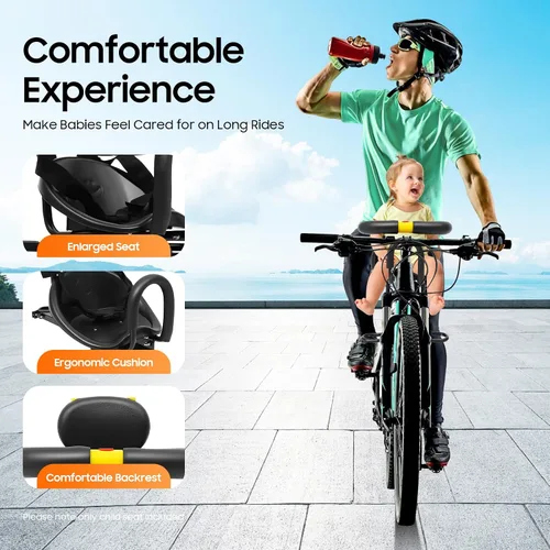 Miniatura 8 de Front Mounted Kids Bike Seat, Detachable Guardrail & Foot Pedals, Child Bicycle Seat for 1-5 Years, Toddler Safety MTB Bike Seat Compatible with