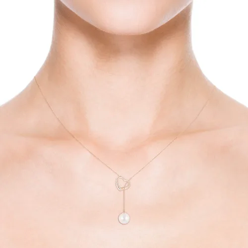 Miniatura 4 de Collar de corazón con perlas cultivadas de Akoya japonesas de estilo lariat perla cultivada Akoya de 0315in