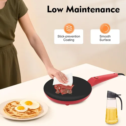 Miniatura 2 de Máquina eléctrica de crepas de 8 pulgadas de 550 W con superficie antiadherente, máquina de panqueques portátil para cocina casera, incluye bandeja