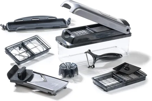 Genius Nicer Dicer Plus (12 piezas) Cortador de verduras, cortador de cebolla, cortador de chips, cortador de frutas, rebanador multiuso, corte en