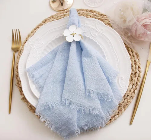 Miniatura 8 de Servilletas de tela con juego de 6 servilletas de gasa con flecos, 100% algodón natural suave, servilletas lavables, ideales para bodas