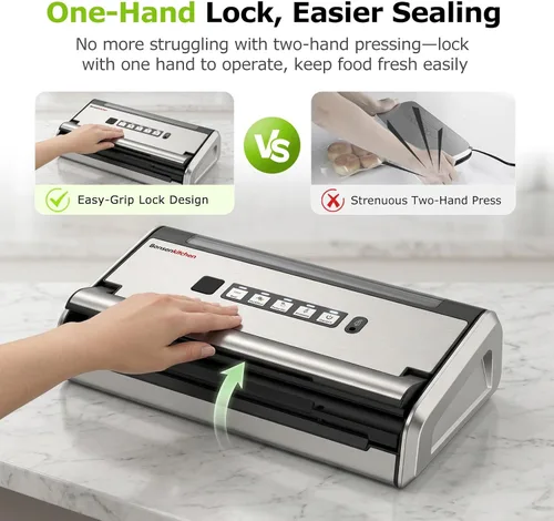 Miniatura 3 de Bonsenkitchen Sellador al vacío para alimentos, máquina selladora al vacío de alimentos con una sola mano con temporizador digital, sello más ancho