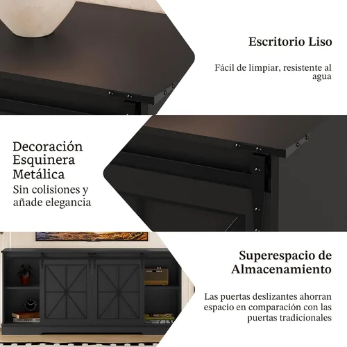 Miniatura 7 de Soporte de TV de granja para TV de 55, 60 y 65 pulgadas, mueble de TV moderno de mediados de siglo con almacenamiento y puertas corredizas