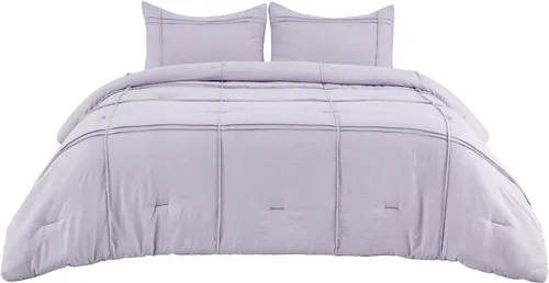 Miniatura 9 de Bedsure Juego de edredón individual con sábana, 3 piezas, suave ropa de cama color morado lavanda, plisado de rejilla, juego de cama ligero