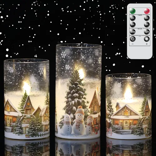Miniatura 10 de Eldnacele Vela de cristal sin llama de Papá Noel con temporizador remoto, funciona con pilas, velas LED parpadeantes, paquete de 3 velas de Navidad