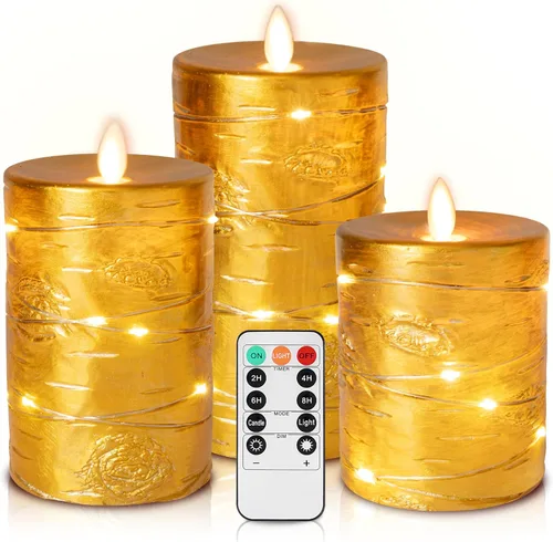 Miniatura 15 de Da by Velas rojas sin llama con luces de cadena, velas que funcionan con baterías con control remoto y temporizador, velas LED parpadeantes de pilar