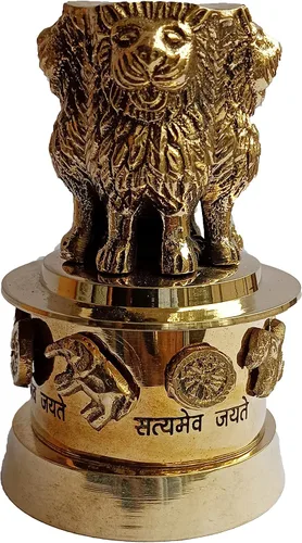 Miniatura 4 de PARIJAT HANDICRAFT Columna de estambh de latón Ashoka emblema de bandera nacional de cuatro leones satyamev jayete adornado escritorio papel