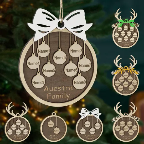 Miniatura 10 de Adornos de Navidad personalizados, familia de 1 nombre, adornos de Navidad de madera personalizados, decoración personalizada, decoración de árbol