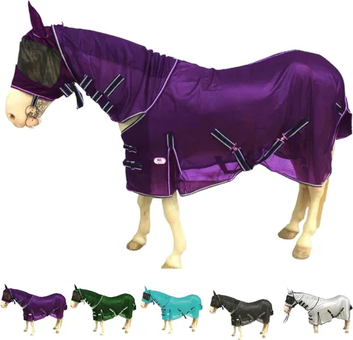 Miniatura 17 de Majestic Ally Sábana para mosca de caballo con cubierta para el cuello y máscara para la cabeza, protección transpirable contra los rayos UV