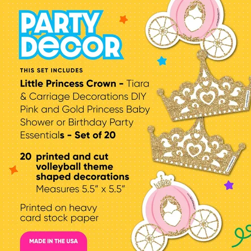 Miniatura 2 de Big Dot of Happiness Corona de princesita – Tiara y carruaje decoraciones DIY rosa y dorado princesa baby shower o fiesta de cumpleaños esenciales