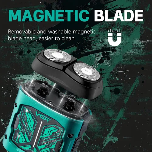Miniatura 2 de VGR Mini afeitadora eléctrica 344 – Navaja giratoria recargable por USB de doble anillo, afeitadora facial portátil IPX6 húmeda y seca para hombres