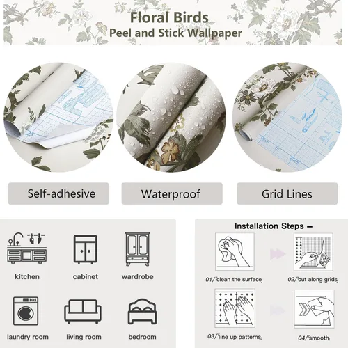 Miniatura 3 de CiCiwind Papel tapiz floral de 16 x 393.7 pulgadas, extraíble, autoadhesivo, para despegar y pegar, papel de contacto para gabinetes, sala de estar