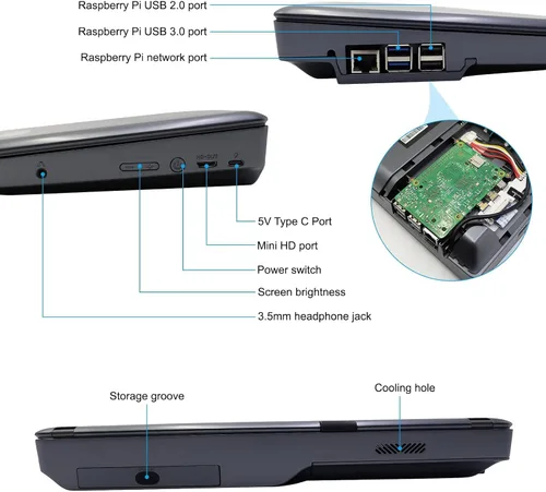 Miniatura 6 de ELECROW Crowpi2 - Kit todo en uno para Raspberry Pi 5, kit todo en uno para laptop Raspberry Pi con pantalla de 11.6 pulgadas (kit básico)