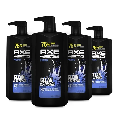 AXE Wash and Care for Clean and Strong Hair Phoenix Champú y acondicionador 2 en 1 menta triturada y romero 100% botella reciclada, 28 onzas,