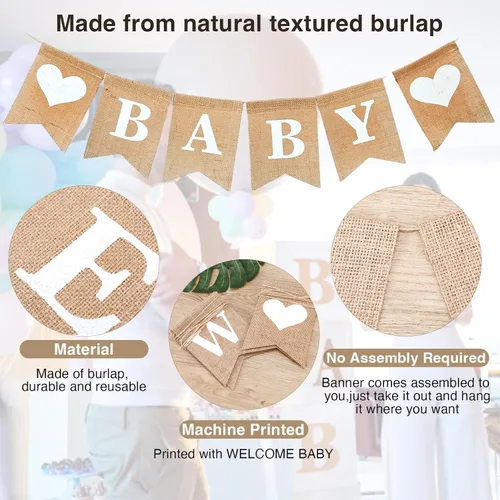 Miniatura 4 de Cartel de bienvenida para bebé, cartel de bienvenida para baby shower, cartel de revelación de género de arpillera preencordada para niño y niña