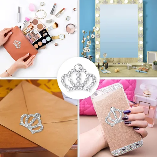 Miniatura 6 de Syhood 12 adornos de corona de diamantes de imitación de cristal con parte trasera plana, accesorio de cristal para manualidades, fabricación
