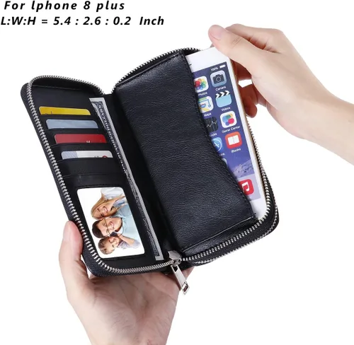 Miniatura 2 de Cartera de teléfono celular para mujer con doble cremallera y correa de muñeca extraíble