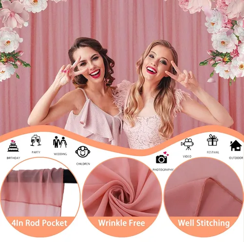 Miniatura 5 de Cortinas de gasa transparentes de 10 x 8 pies, 2 paneles de tul para fotografía, cortinas de arco de boda, cortinas de tela de gasa para boda