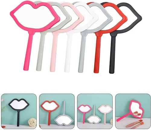 Miniatura 7 de Beavorty Espejo de maquillaje de viaje, 7 piezas, espejos cosméticos de mano, espejo de maquillaje en forma de labio, espejo de escritorio