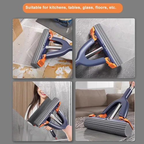 Mini trapeador portátil autoexprimible, fregona de esponja de limpieza para encimera de cocina y escritorio (azul marino)