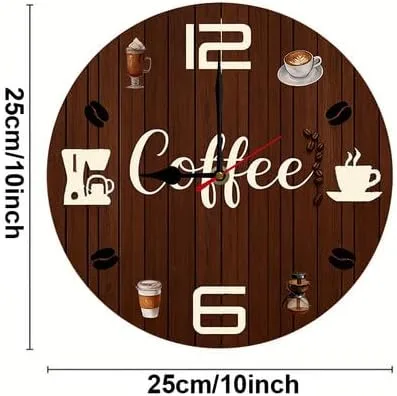 Miniatura 6 de Reloj de pared de café de 10 pulgadas, reloj redondo de madera de café, reloj silencioso sin tictac, relojes vintage de granja para oficina, hogar
