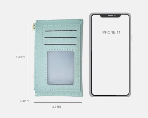 Miniatura 3 de Cartera delgada para mujer con monedero y tarjetero de crédito, cartera con llavero para mujer, Verde, Classic
