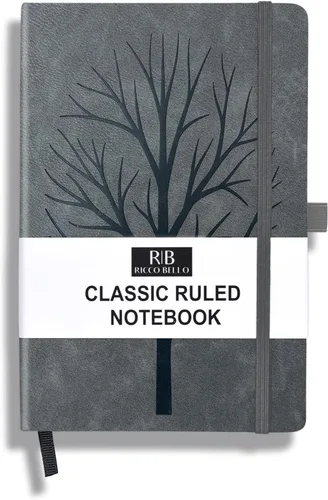 Miniatura 13 de RICCO BELLO - Cuaderno clásico con rayas universitarias, diario con forro de piel sintética para escribir, trabajo, hogar, escuela, 192 páginas a