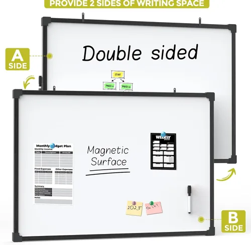 Miniatura 6 de MaxGear Pizarra de borrado en seco de doble cara, mini pizarra blanca colgante de 14 x 11 pulgadas, pequeña pizarra blanca con 3 marcadores
