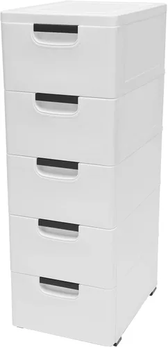 Gabinete de almacenamiento de plástico blanco de 5 niveles con 5 cajones verticales para ropa con ruedas, gabinete de almacenamiento para