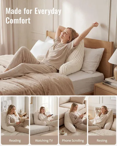 Miniatura 8 de Blissful Diary Almohada de lectura para sentarse en la cama, almohada de espalda de franela para adultos y niños, cojín de respaldo para sentarse