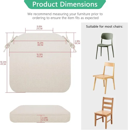 Miniatura 5 de Helios&Hestia Cojines para sillas de comedor de interior con lazos para cocina, cojines de asiento para exteriores con funda extraíble, parte Beige