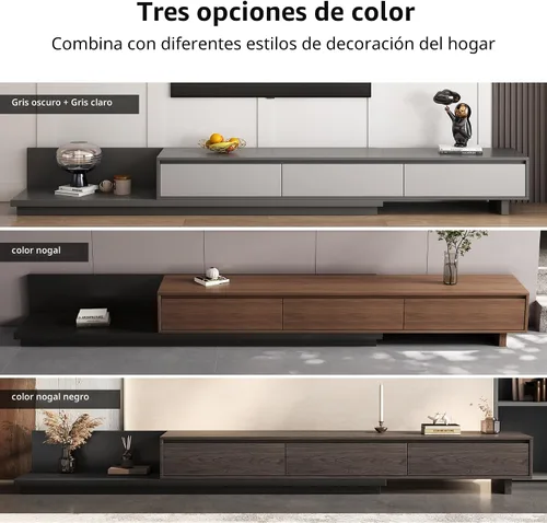 Miniatura 5 de Soporte de TV extensible moderno Mid-Century con 3 cajones, centro de entretenimiento ajustable para sala de estar y dormitorio (79 a 130 pulgadas)