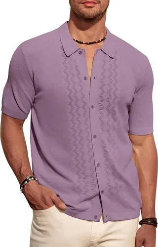 PJ PAUL JONES Camisas polo para hombre, camisa de punto transpirable, camisa de punto vintage de manga corta ahuecada ropa